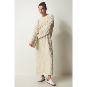 Happiness İstanbul Women's Cream Knit Detailed Thick Oversize Knitwear Dress