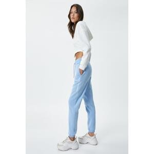 Koton Jogger Comfort Fit Sweatpants Pocket Print Detailed Tie Waist Cotton Blend Blue
