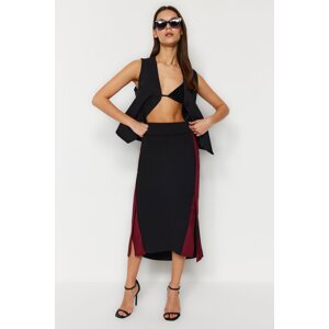 Trendyol Black Color Block Midi Thick Flexible Knitted Skirt