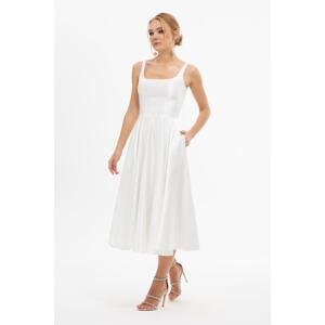 Carmen Ecru Decollete Midi Satin Wedding Dress