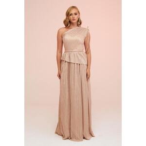 Carmen Gold Silvery Knitted One Sleeve Long Evening Dress