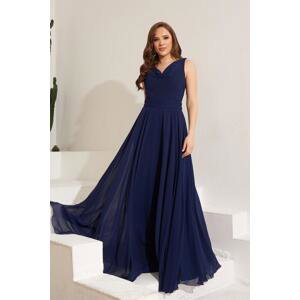 Carmen námořnické modré šifonové šaty s límečkem na dlouhé večerní šaty a pozvánkové šaty