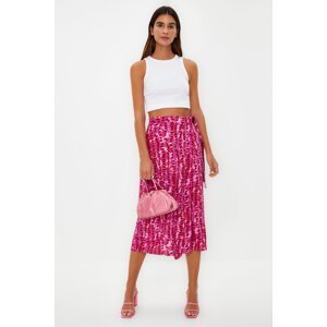 Trendyol Purple Patterned Double Breasted Viscose Fabric Midi Length Woven Skirt