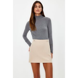 Trendyol Beige Front Button Detailed A-line Straight Cut Mini Length Woven Skirt