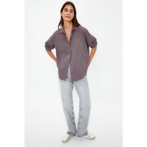 Trendyol Anthracite Cotton Oversize Wide Fit Woven Shirt