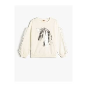 Koton Sweatshirt Long Sleeve Shiny Unicorn Printed Tassel Detail Cotton