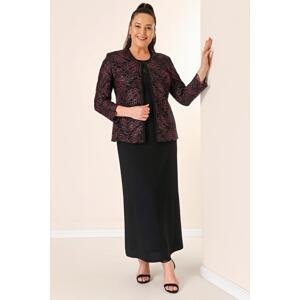 By Saygı Long Dress With Beading Embroidered Collar Beading Sequins Embroidered Jacket Lined Plus Size 2-Piece Suit