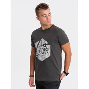 Pánské bavlněné tričko Ombre s potiskem motivu mapy - grafitové