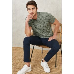 ALTINYILDIZ CLASSICS Men's Khaki Slim Fit Narrow Cut Patterned Polo Neck T-Shirt