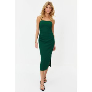 Trendyol Green Fitted Slit Maxi Pencil Skirt Woven Dress
