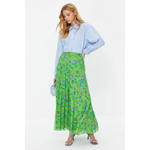 Trendyol zelená plisovaná sukně s květinovým vzorem z podšitého šifonu