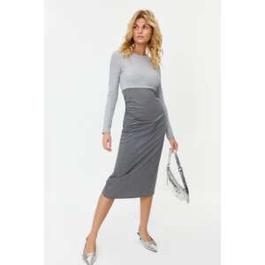Trendyol Gray Knitted Mixed Woven Dress