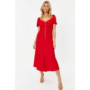 Trendyol Red Elegant Evening Dress with Fitted Knitted Slings