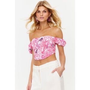 Trendyol Pink-Multicolored Crop Lined Corset Detailed Poplin Floral Bustier