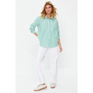 Trendyol Green Striped Oversize Wide Fit Woven Shirt