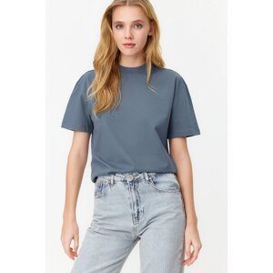 Trendyol Dark Gray 100% Cotton Basic High Neck Knitted T-Shirt
