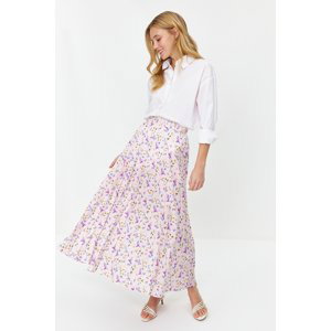 Trendyol pudrově květinový vzor plisovaná tkaná sukně s elastickým pasem