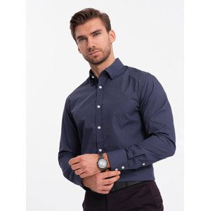 Ombre pánská bavlněná vzorovaná SLIM FIT košile - námořnická modrá