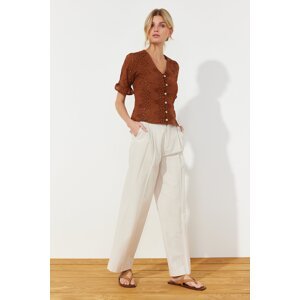 Trendyol Brown Embroidered Buttoned Woven Blouse