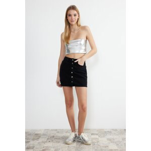 Trendyol Black More Sustainable Front Buttoned High Waist Mini Denim Skirt