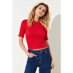 Trendyol Red Ribbed Fitted Crew Neck Stretch Knitted Blouse