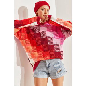 Dámský pletený svetr Bianco Lucci s barevným čtvercovým vzorem