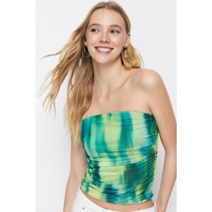 Trendyol Green Strapless Lined Draped Tulle Knitted Blouse