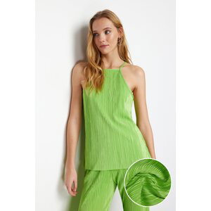 Trendyol Green Pleat Regular/Normal Fit Barbell Neck Stretch Knitted Blouse
