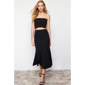 Trendyol Black Midi Pleated Stretchy Knitted Skirt