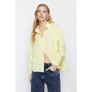 Trendyol Yellow Embroidery Detailed Cotton Regular Fit Woven Shirt
