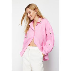 Trendyol Růžová Košile z Bavlny s Vyšívanými Detaily a Regular Fit Střihem