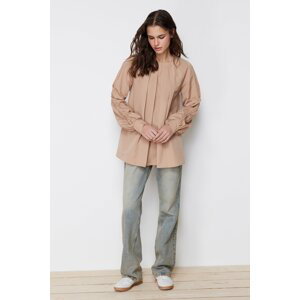 Trendyol Beige Sleeves Gather Detailed Cotton Woven Tunic