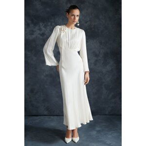 Trendyol Cream Rose Detailed Wedding / Special Occasion Woven Satin Bride Evening Dress