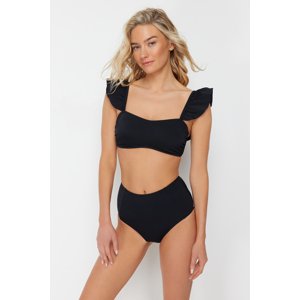 Trendyol Černá Podprsenka S Volánky Texturovaný Vysoký Pas Hipster Bikini Set