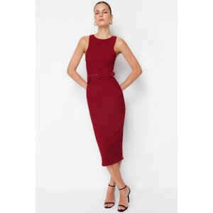 Trendyol Burgundy Belted Bodycon Sleeveless Midi Pencil Skirt Woven Dress