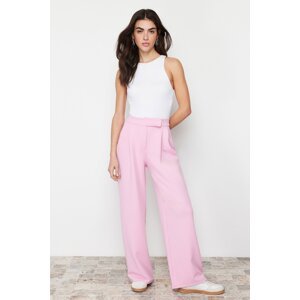 Trendyol Pink Hook and Loop Closure High Waist Pleated Wide Leg/Wide Cut Knitted Trousers
