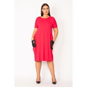 Şans Women's Plus Size Fuchsia Viscose Dress With Pocket Sequin Detail