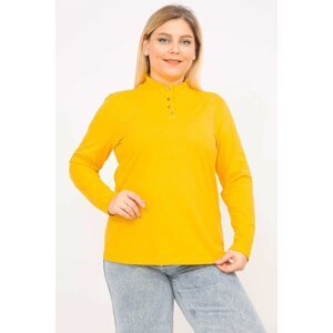 Şans Women's Yellow Plus Size Cotton Fabric Blouse with Buttons