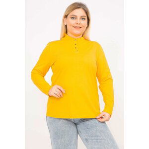 Şans Women's Yellow Plus Size Cotton Fabric Blouse with Buttons