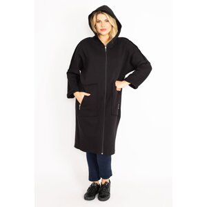 Dámský černý kabát s kapucí a zipem ve velikosti plus od značky Şans