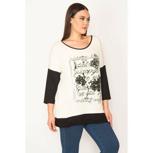 Şans Women's Plus Size Two-tone Tunic with Bone Front Print And Stone Detail