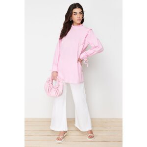 Trendyol Pink Woven Cotton Tunic With Ruffled Shoulder and Cuff