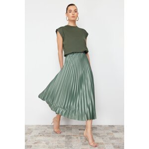 Trendyol Mint Pleated Maxi Stretchy Knitted Skirt