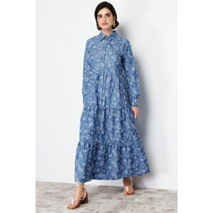 Šaty Trendyol Indigo z bavlny s výšivkou/guipure