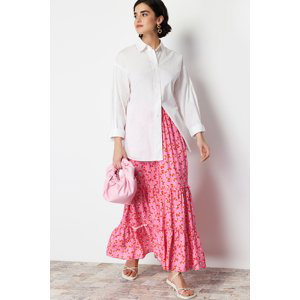 Růžová sukně s květinovým vzorem od značky Trendyol