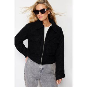 Trendyol Black Boucle Crop Slim Coat