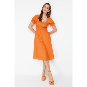 Trendyol Orange Skater/Waist Balloon Sleeve Midi Woven Dress