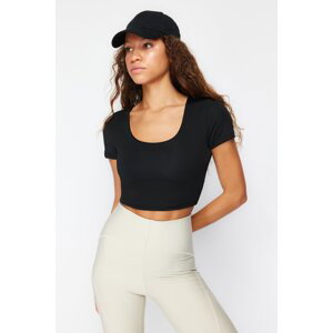 Trendyol Black 2-Layer Crop Knitted Sports Top/Blouse with Pad Inside Sports Bra