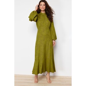 Trendyol Khaki Jacquard Floral Woven Dress