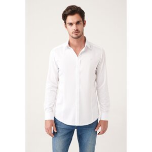 Pánská bílá košile Avva ze 100% bavlněného saténu se skrytými kapsami a štíhlým střihem